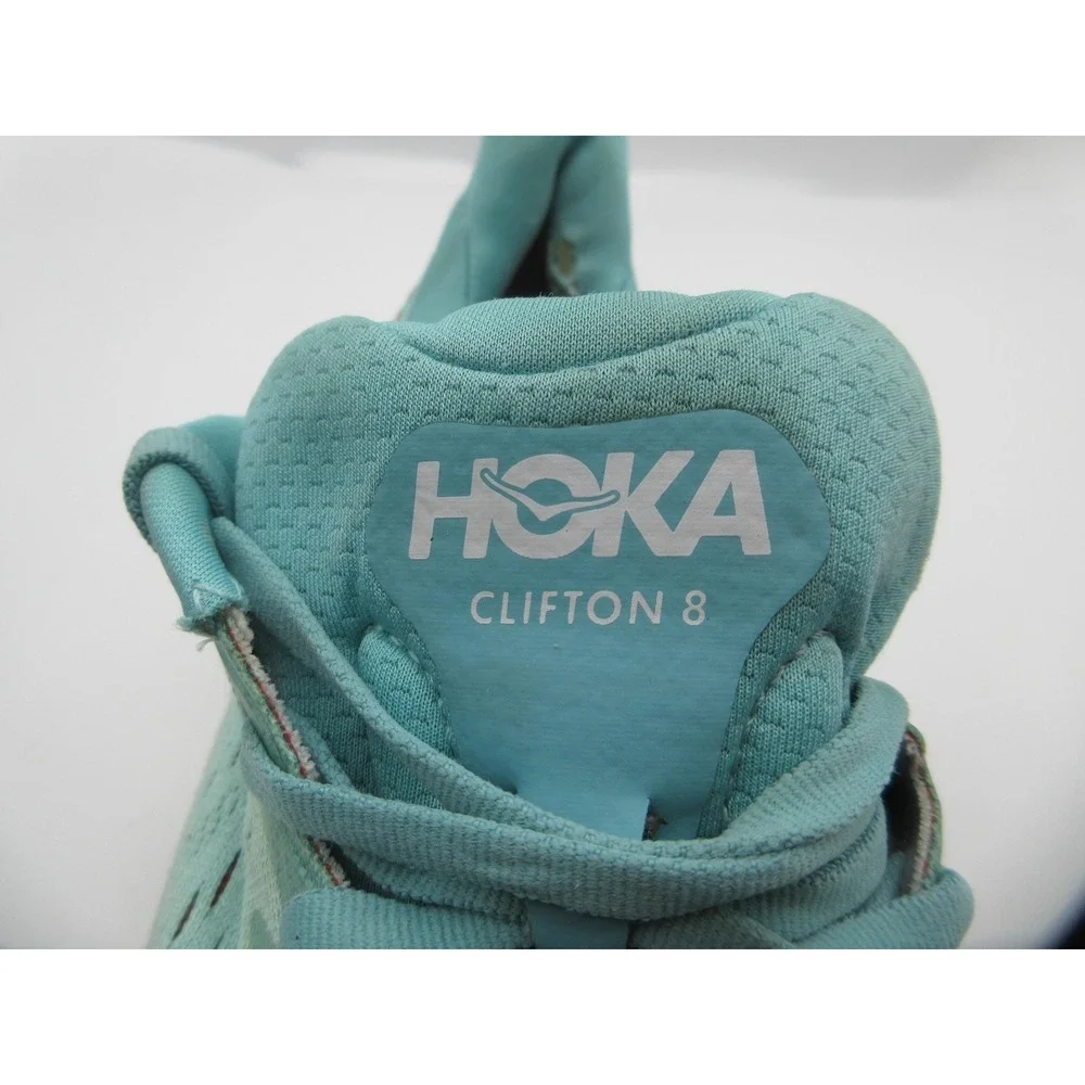 HOKA Clifton 8 Running Shoes Womens Size 10.5 Aqua Red Cushioned 1119394 AEBL‎